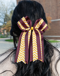 Maroon & Gold with White Chevron Layered Bow Hair Tie