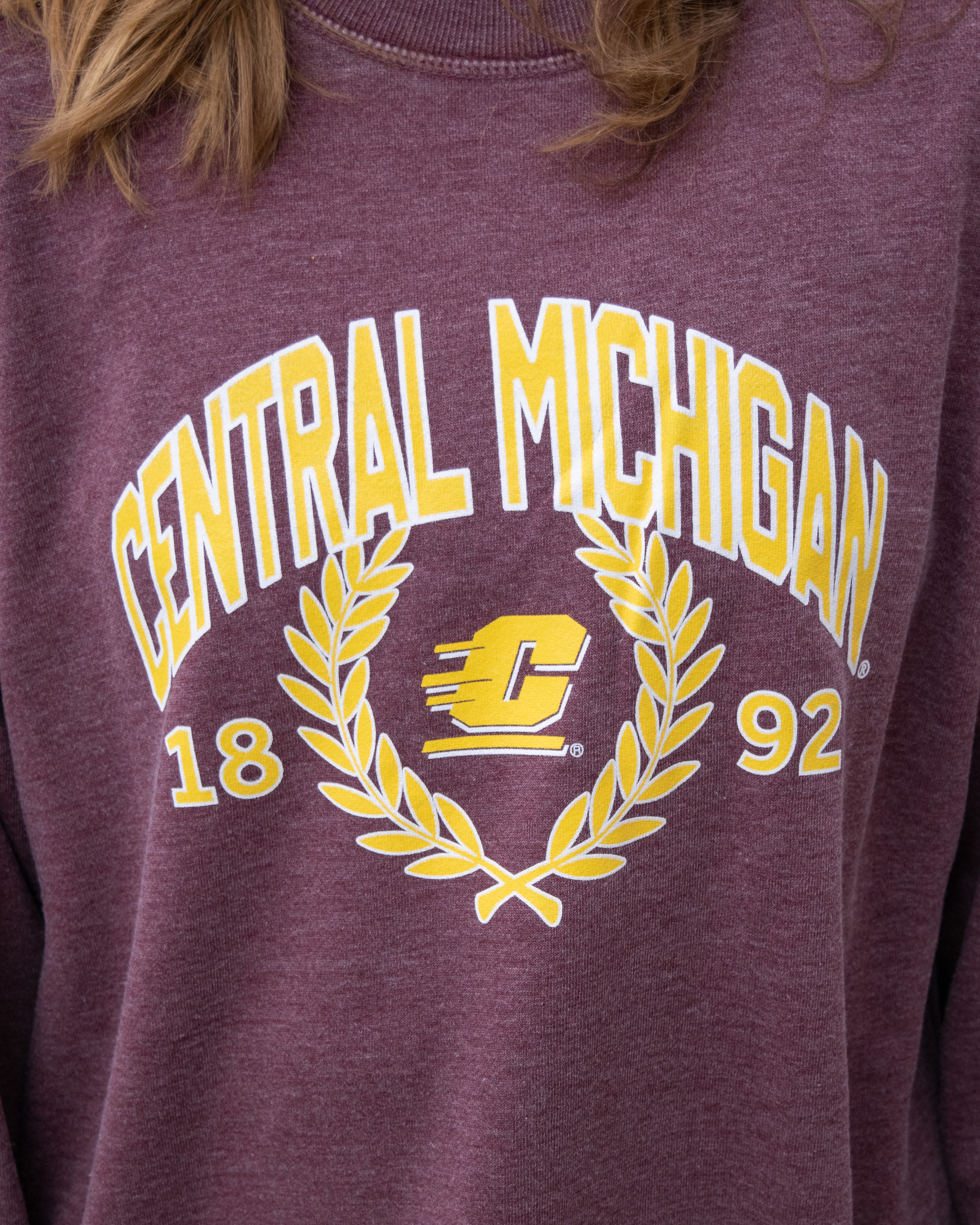 Central Michigan 1892 Action C Women's Vintage Maroon Crewneck