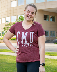 CMU Chippewas Distressed Maroon Women's V-Neck T-Shirt
