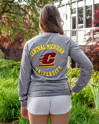 Central Michigan University Action C 3D Flocked Heather Gray Long Sleeve T-Shirt