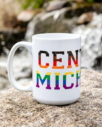 Central Michigan Rainbow & White Ceramic Pride Mug