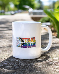 Central Michigan Liberty Rainbow Text White Ceramic Pride Mug