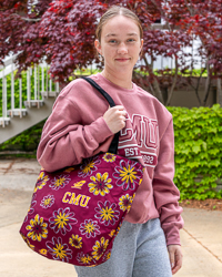 CMU Chippewas Reversible Black & Maroon CMU Daisy Print Tote Bag