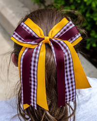 Maroon & Gold Layered Gingham Hair Bow Tie