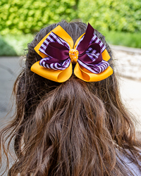 Maroon & Gold Double-Fluff Gingham Layered Hair Bow Clip
