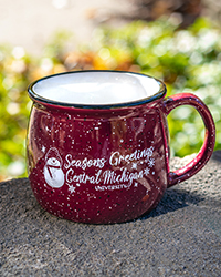 Central Michigan University Snowman Seasons Greetings Maroon Speckled Mug