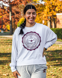 Central Michigan University Seal White Women's Knit Crewneck Sweater