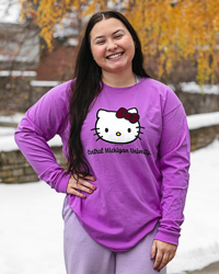 Central Michigan University Script Hello Kitty Wild Orchid Purple Long Sleeve T-Shirt