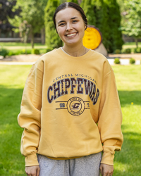 Central Michigan Chippewas Fire Up Chips! Distressed Maize Pro-Weave® Crewneck Sweatshirt