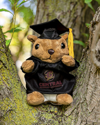 Central Michigan Squirrel Stuffed Animal with Black Cap and Gown