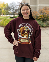 CMU Chippewas Squirrel in Snow Globe Maroon Holiday Crewneck Sweatshirt